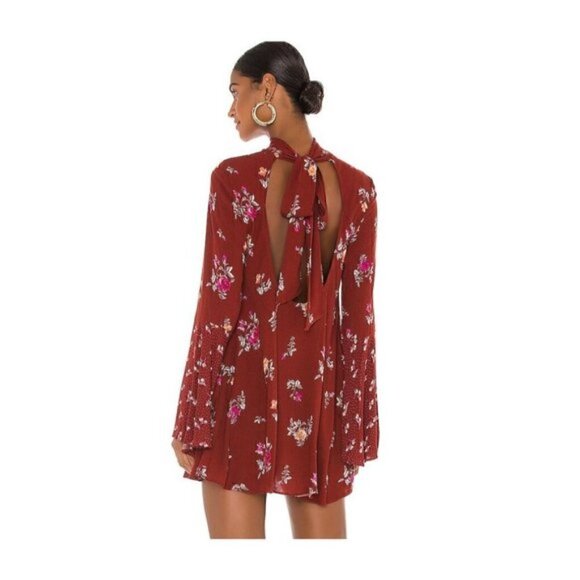 FREE People Tate Tunic Red Floral Mini Dress Size XS - Picture 2 of 12